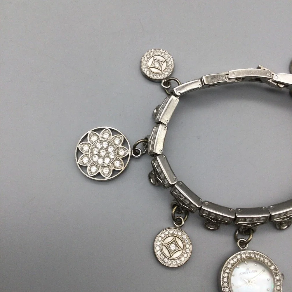 Anne Klein Watch Women 20mm Silver Tone Bling Charm Bracelet Band New Battery 7